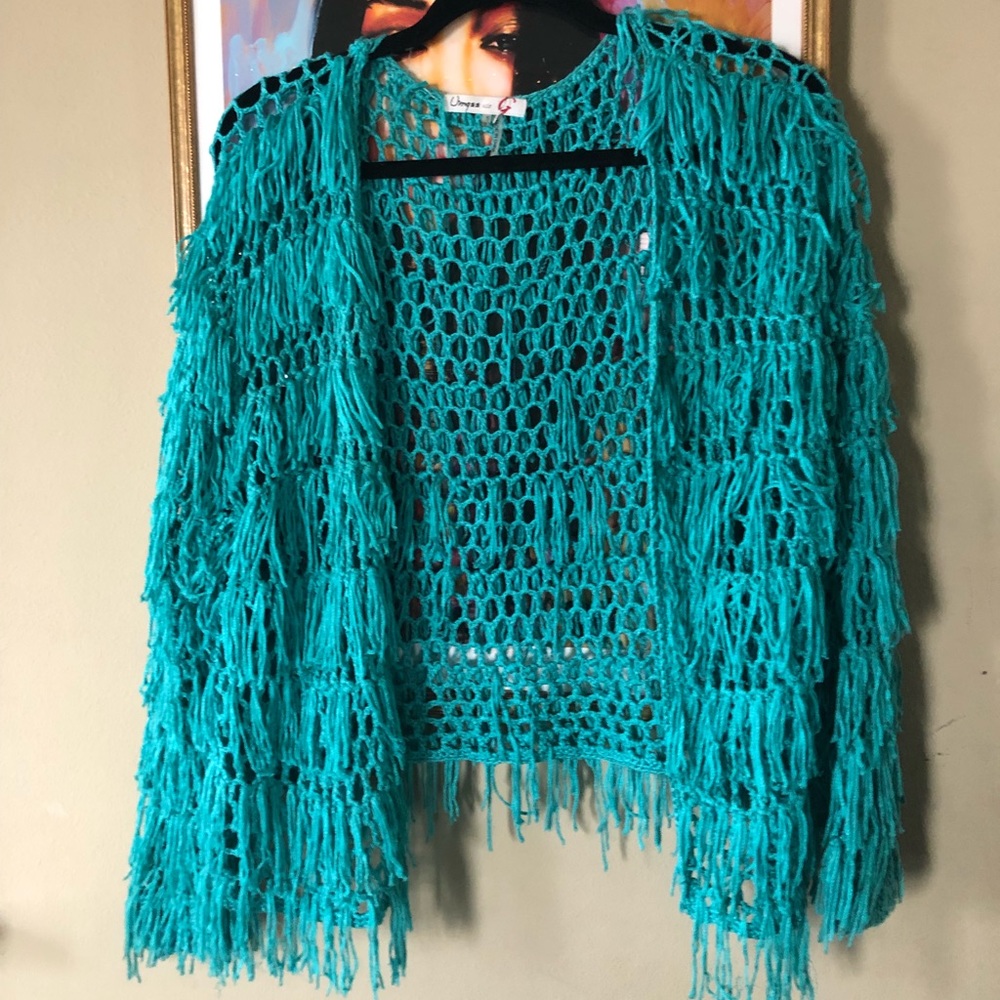 NWOT turquoise shag jacket
